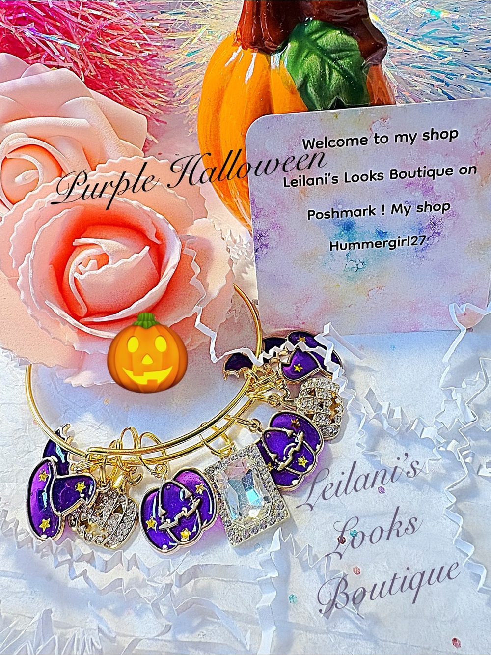 Halloween charm bangle bracelet/purple pumpkins/spooky season/